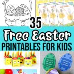 Image collage of printable Easter activities with text overlay.