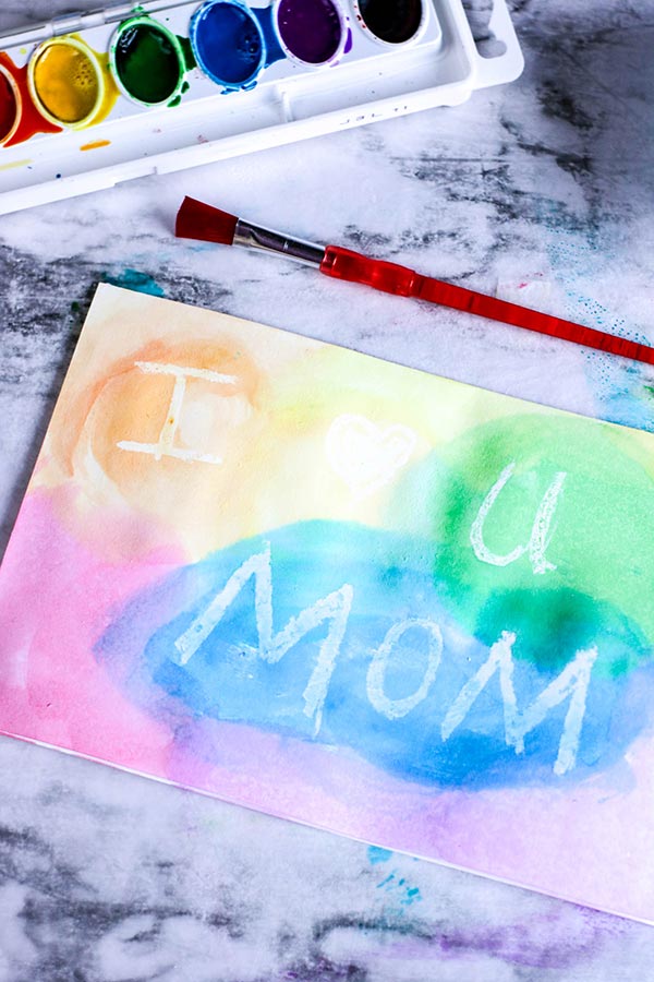 Easy Watercolor Resist Mother's Day Craft For Kids