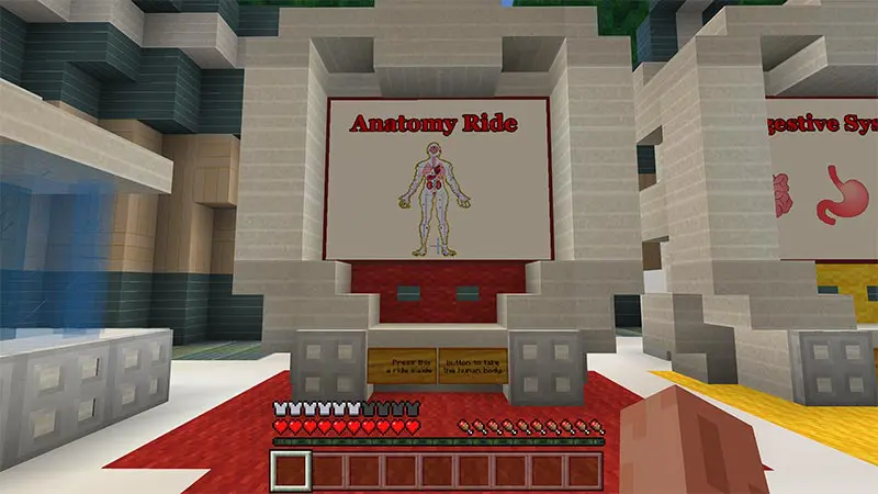 Anatomy ride sign within Minecraft showing a human body.