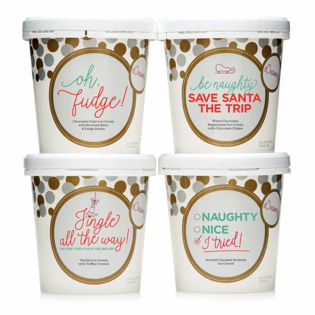 Four pints of holiday themed ice cream