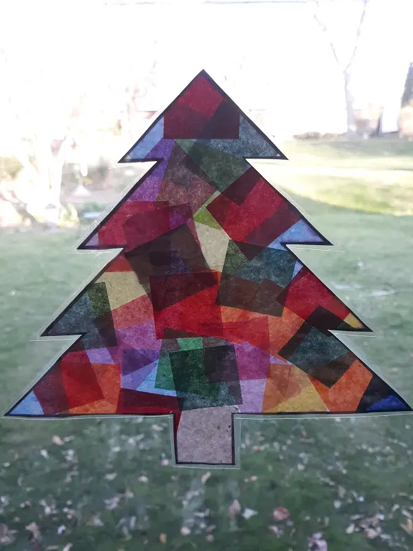 Christmas Tree Tissue Paper Suncatcher Craft for Kids