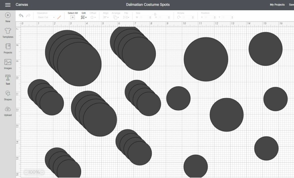 Screenshot of Dalmatian spots grouped together in Design Space.