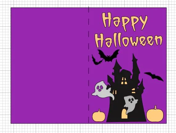Screenshot of Haunted House Halloween card design from Cricut Design Space.