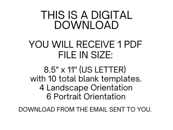 Image is text only stating this is a digital product that will be downloaded as a PDF file. Same information is in the product text description.