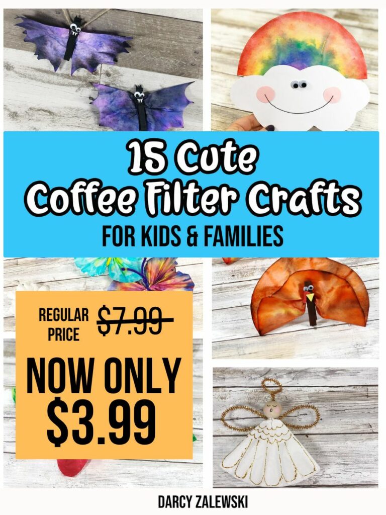 Cover of Cute Coffee Filter Crafts ebook with light orange box showing discounted price of 3.99
