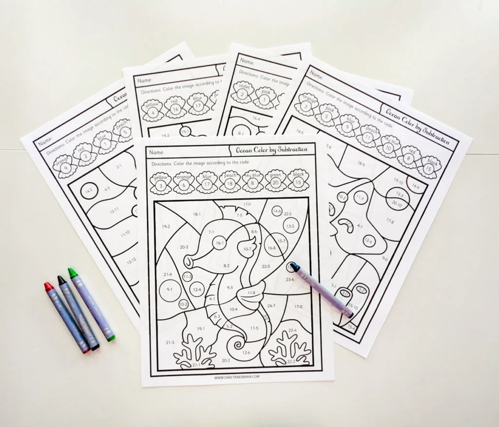 Color By Code Addition and Subtraction (Sea Animals) by Teach and Illuminate
