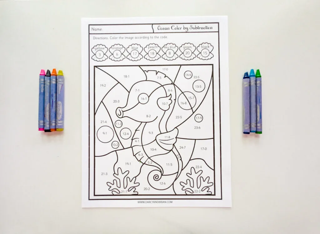 Color By Code Addition and Subtraction (Sea Animals) by Teach and Illuminate