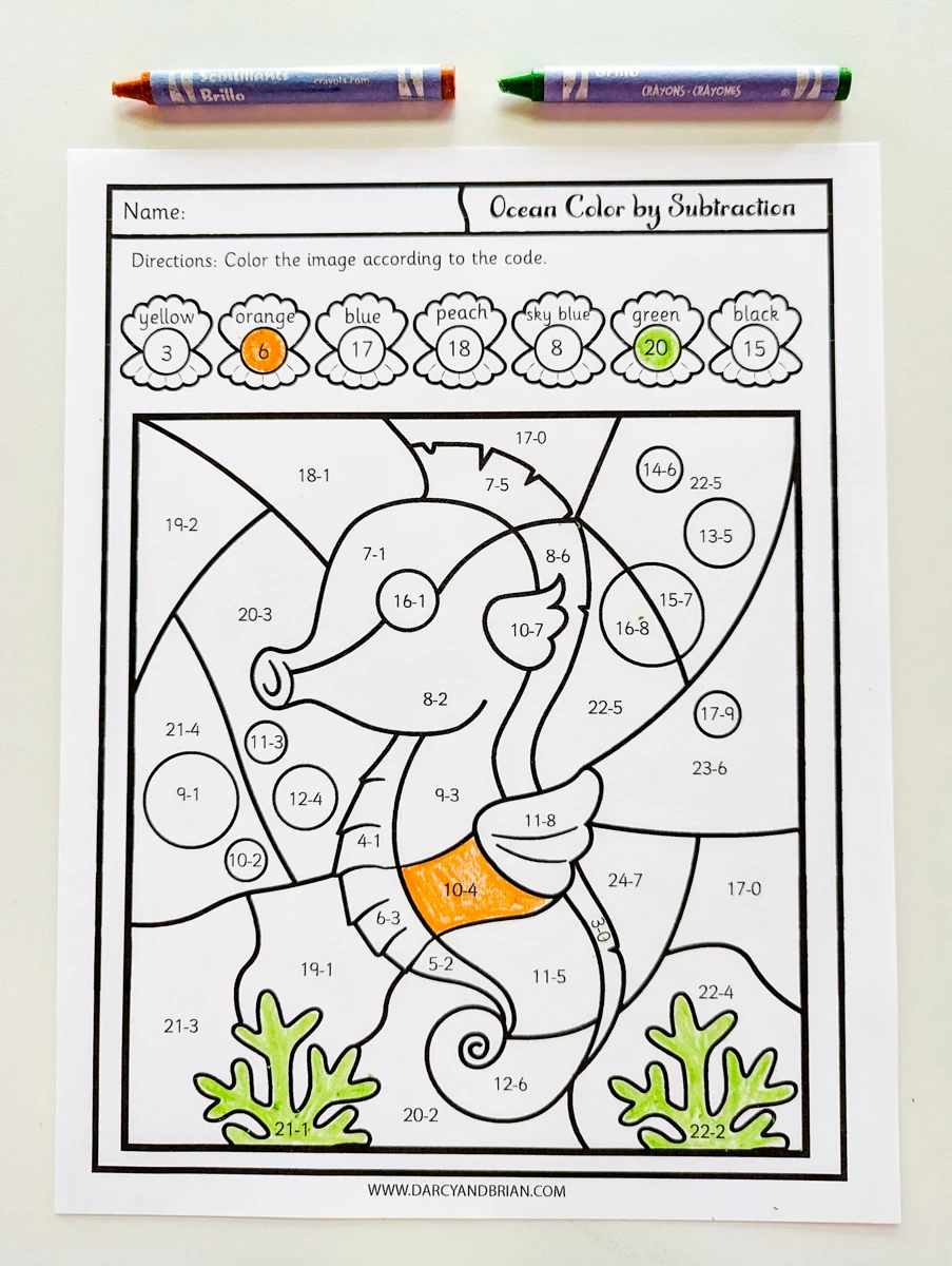 Color By Code Addition and Subtraction (Sea Animals) by Teach and Illuminate