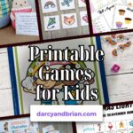 A collage of images for five different printable games for kids.