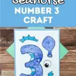 Light blue text box at the top says Seahorse Number 3 Craft. Below is a photo of the craft template printed out and colored in with crayons.