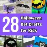 Collage of different bat crafts kids can make for Halloween.