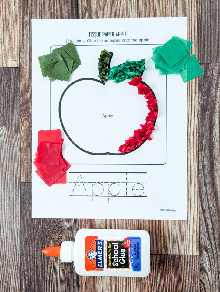 Easy Tissue Paper Apple Craft for Preschoolers Free Template