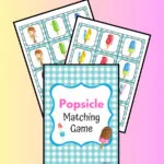 Digital mockup of Popsicle Matching Game cover and pages on a pink to yellow gradient background.