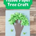 Tree made using a construction paper handprint and scrunched up tissue paper.