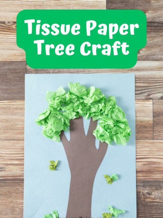 Tree made using a construction paper handprint and scrunched up tissue paper.