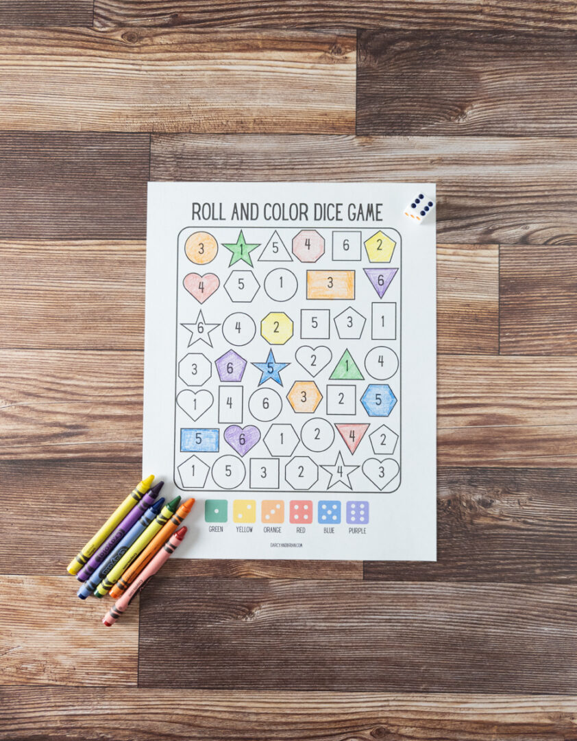 Roll and Color Dice Game Preschool & Kindergarten Math Activity