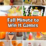 Collage of eight different fall themed Minute to Win It style games for kids and families.