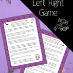 Mockup of Halloween Left Right Game on purple Halloween themed background.