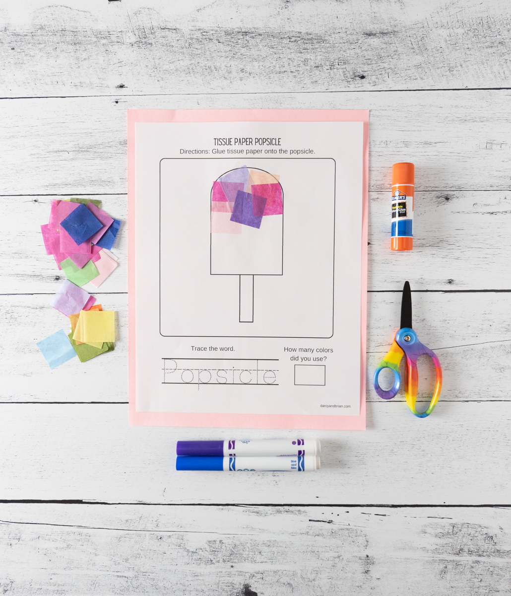 Popsicle Tissue Paper Craft Preschool Activity for Kids