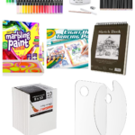 Collage of 8 gift ideas for artistic kids.