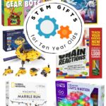 Collage of STEM kits for gift ideas for older elementary age kids.