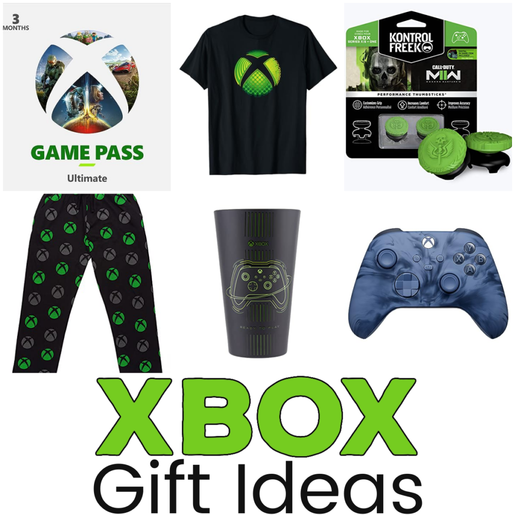 Square image collage of Xbox gift ideas.