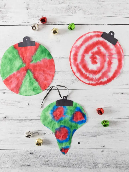 Three completed Coffee Filter Ornament crafts