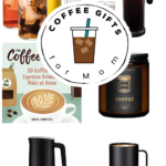 Image collage of various coffee themed gift ideas.