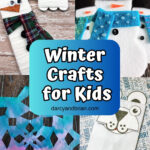 Collage of four different winter themed craft projects for kids.