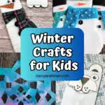 Collage of four different winter themed craft projects for kids.