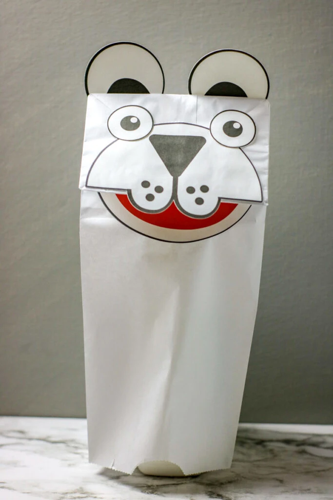 Paper Bag Polar Bear standing up on the open bottom 