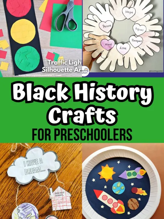 Four different craft projects that can be used with preschool Black history lessons.