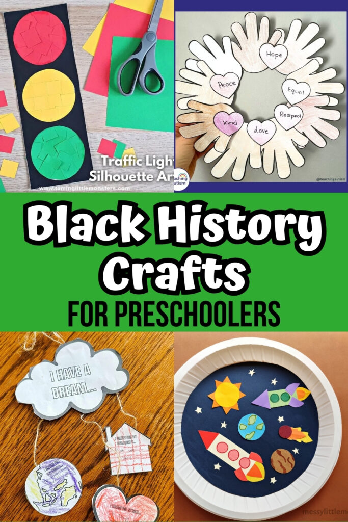 Four different craft projects that can be used with preschool Black history lessons.