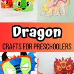 Four image collage of different dragon crafts preschool children can make.