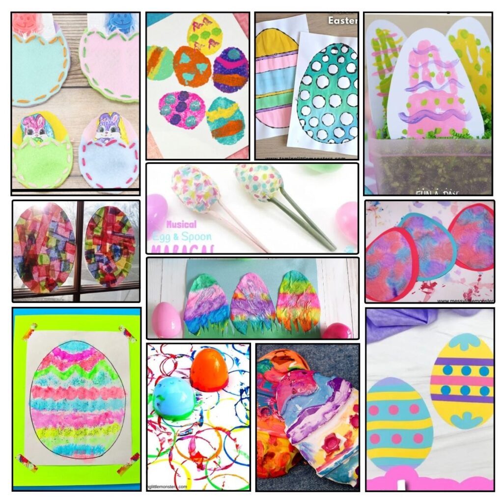 Collage of 12 different Easter Egg Crafts for Preschoolers
