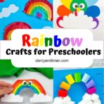 Collage of four different rainbow crafts for preschoolers