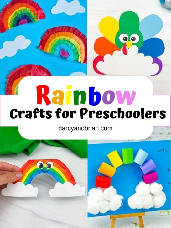 Collage of four different rainbow crafts for preschoolers