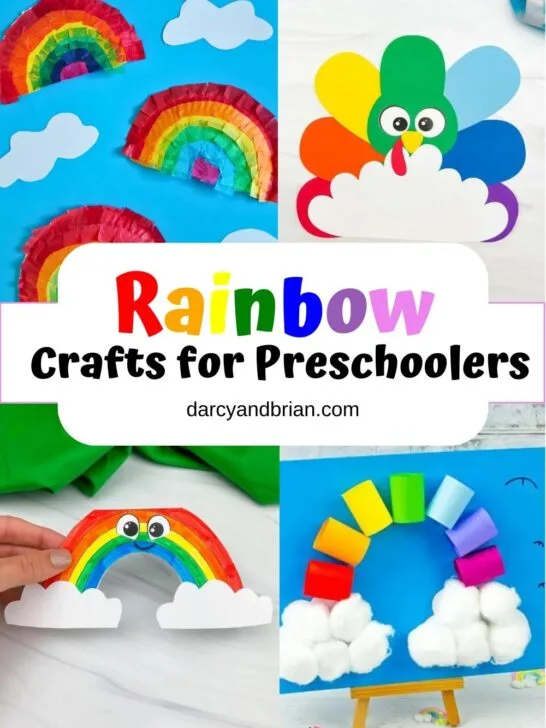 Collage of four different rainbow crafts for preschoolers