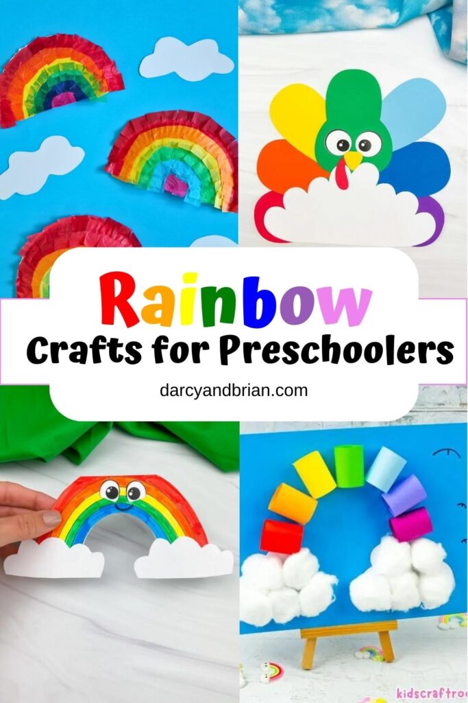 Collage of four different rainbow crafts for preschoolers