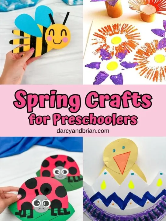 Collage of 4 different Spring Crafts for Preschoolers