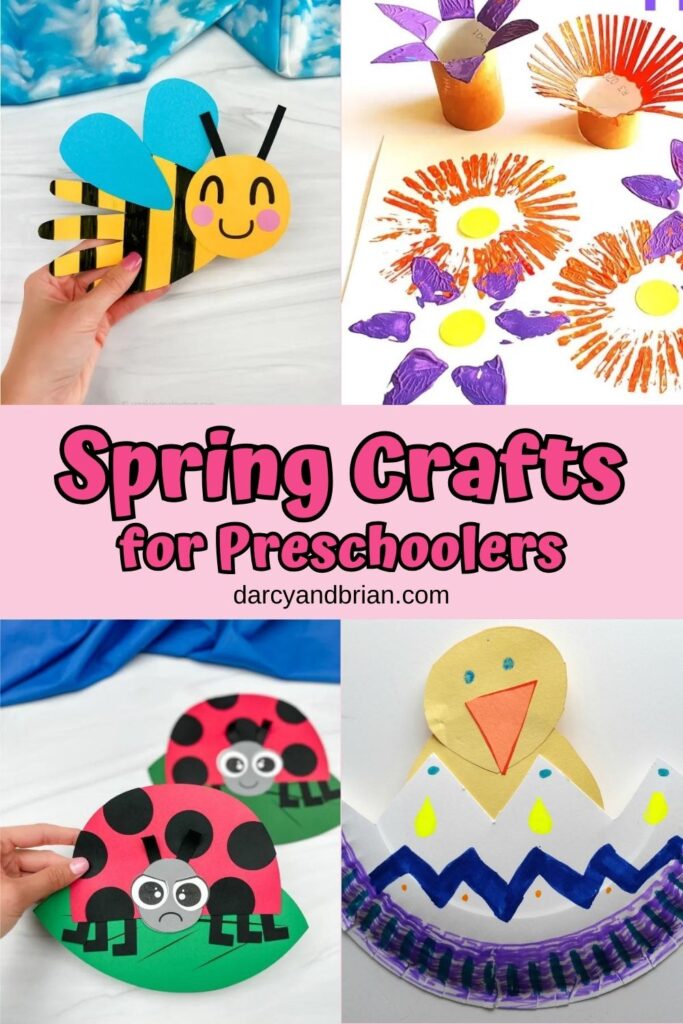 Collage of 4 different Spring Crafts for Preschoolers