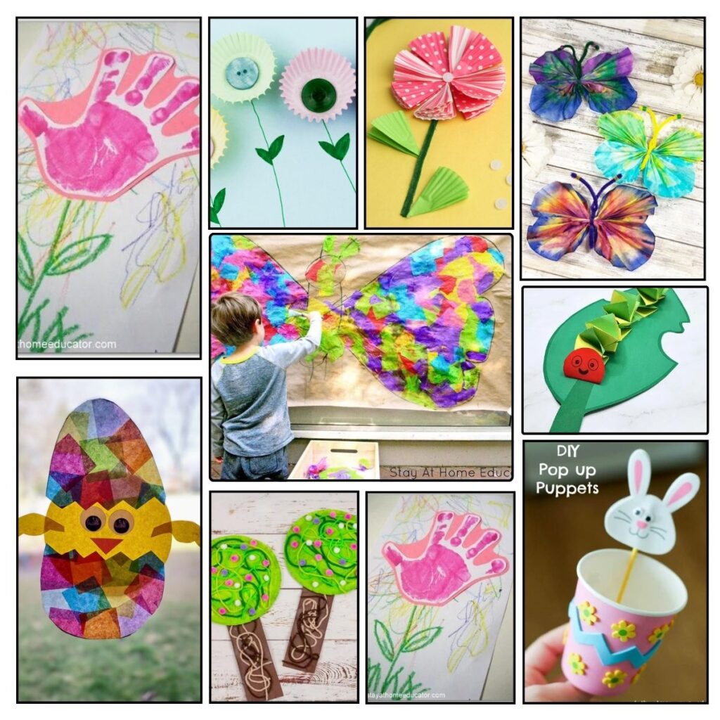 Collage of 10 different Spring Crafts for Preschoolers