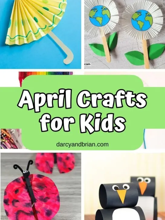 Collage of 6 different of April Crafts for Kids.