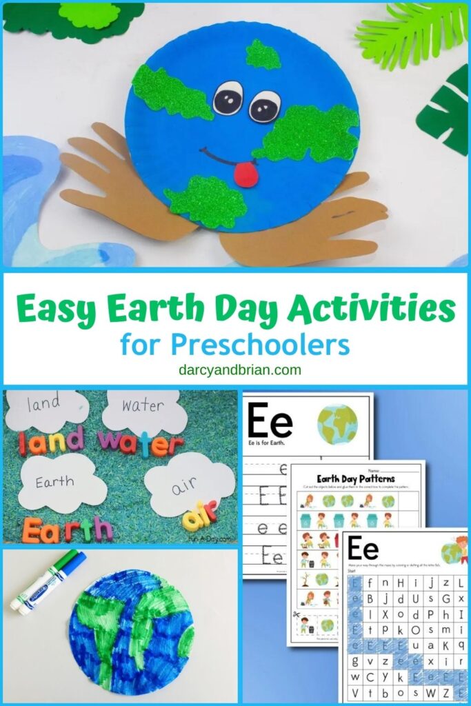 Collage of 4 Easy Earth Day Activities for Preschoolers