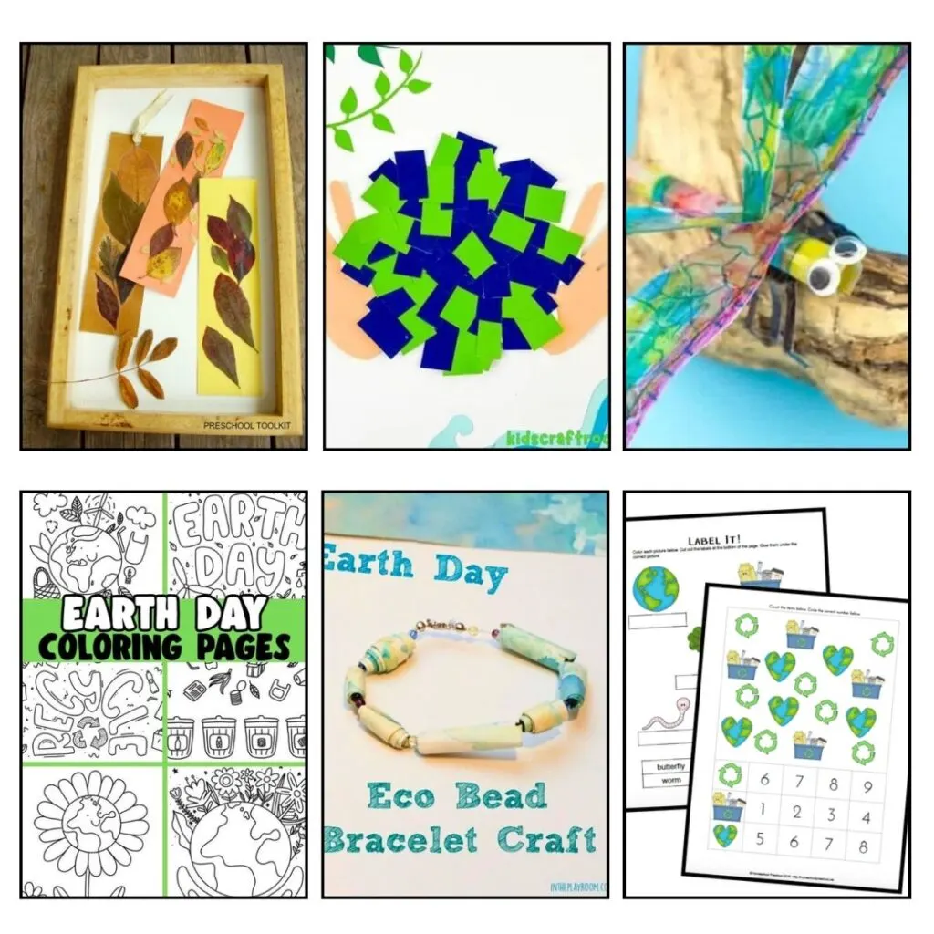 Collage of 6 Easy Earth Day Activities for Preschoolers