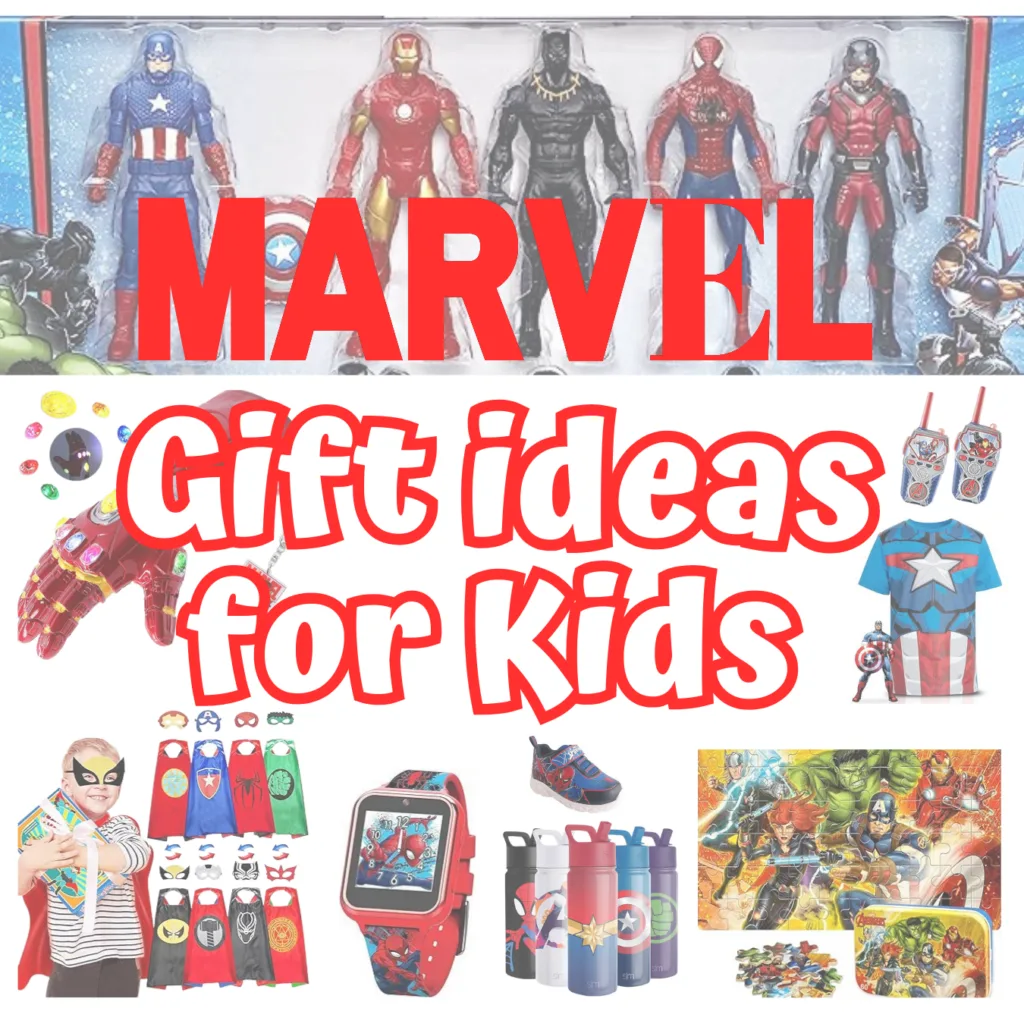 Collage of 9 different Marvel Gift Ideas for Kids