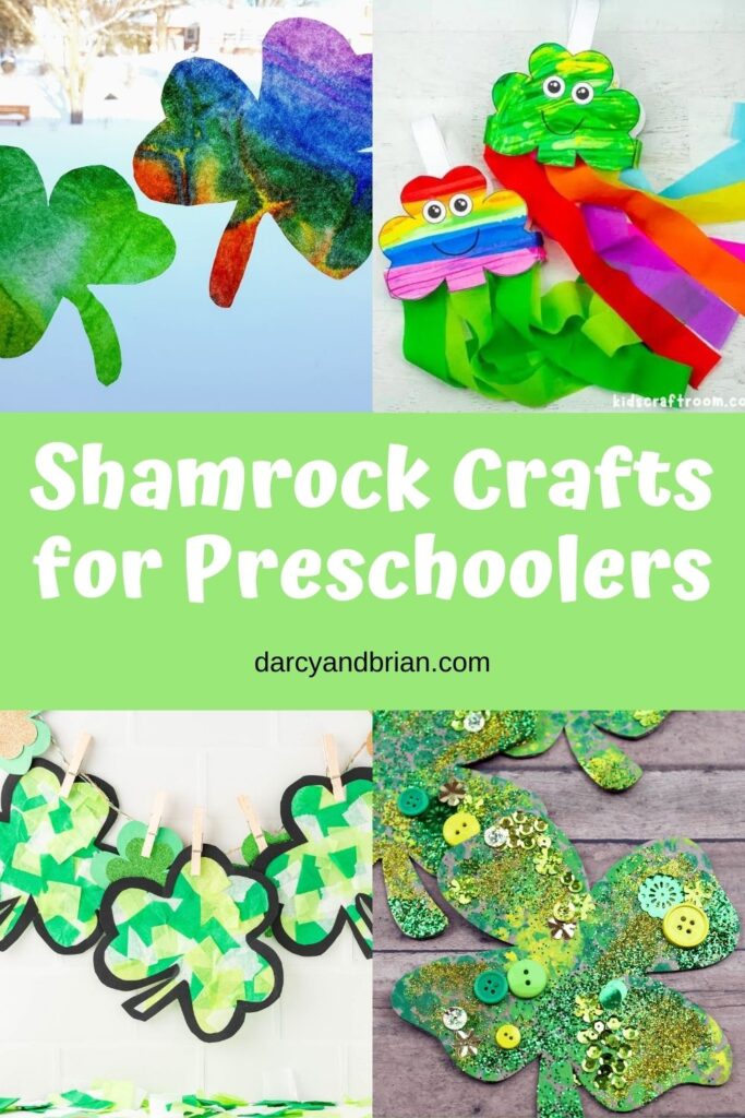 Collage of 4 different Shamrock Crafts for Preschoolers