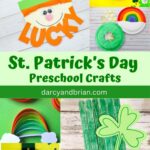 Collage of 4 different St. Patrick's Day Preschool Crafts