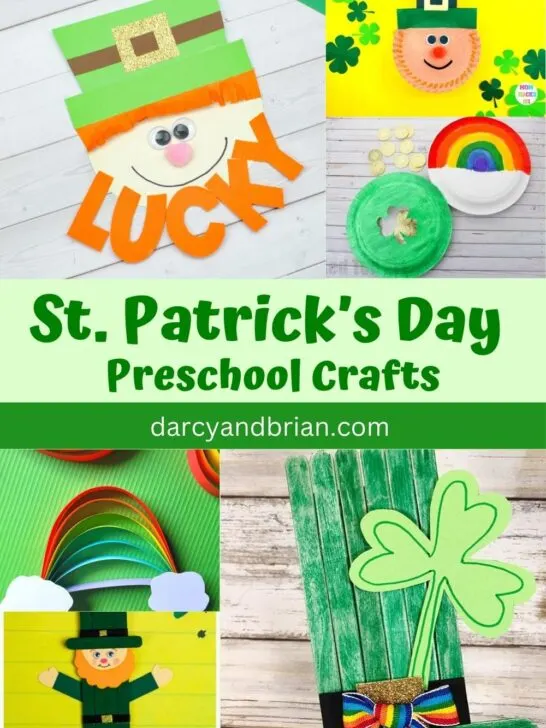 Collage of 4 different St. Patrick's Day Preschool Crafts