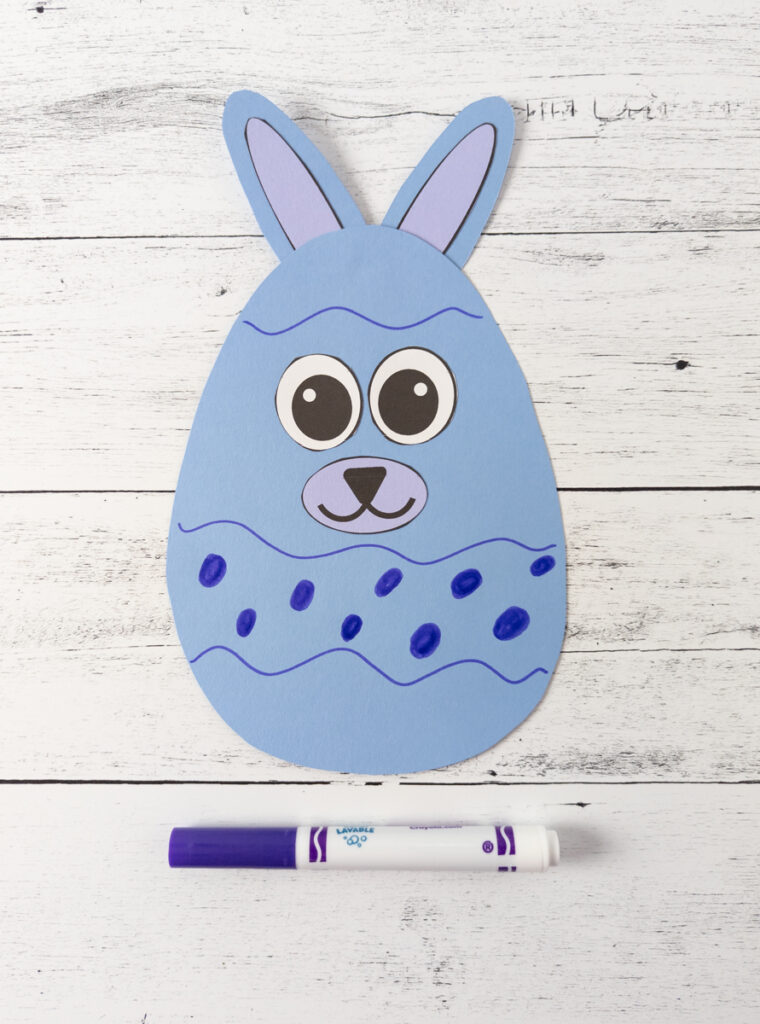 Wavy stripes and dots added to the egg body to make the bunny look like an Easter egg.